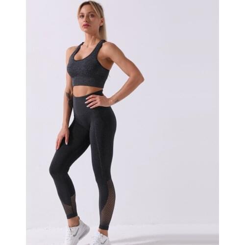 LANTECH Women Sports Suits Set Yoga Sets Sports Squat Gym Fitness Pants Leggings Bra Clothes Seamless Sportswear Sports Active
