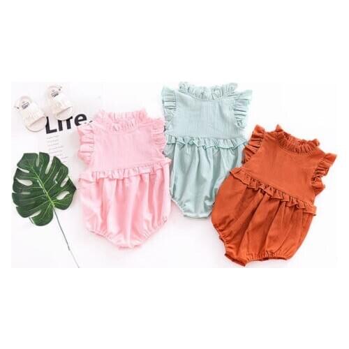Hot Selling Newborn Baby Girl Ruffle Bodysuits Jumpsuit Solid Color Baby Girls Clothes Bodysuits 0-24M