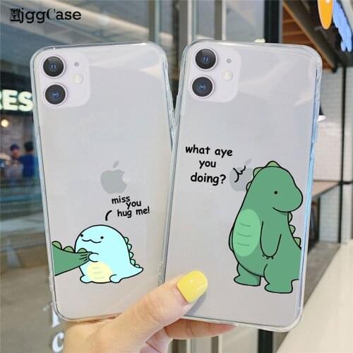 Cute Cartoon Animal Dinosaur Couple Phone Case For iPhone 11 12 Pro Max X XS XR 7 8 plus 12 Mini Transparent Soft Silicone Cover