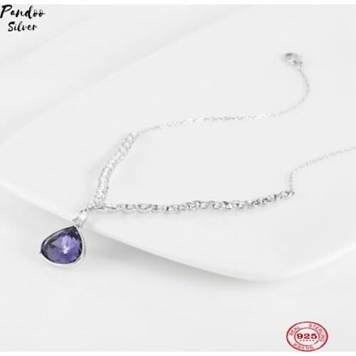 PANDOO Fashion Charm Pure 925 Silver Original 1:1 Copy, Purple Dream Exquisite Wild Necklace Female Luxury Jewelry Gifts