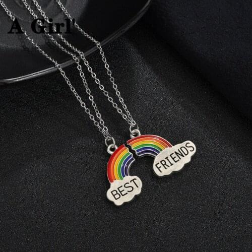 A Girl' 2 Piece Set Good Friend Necklace Rainbow Letters Heart Pendant Fashion Men And Women Jewelry Valentines Day Gift Hot