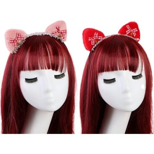 Lolita Hand Hoop Furry Cat Ears Headwear Ruffles Lace Hairband Cute Bows Adorn Headpiece Anime Cosplay Accessories