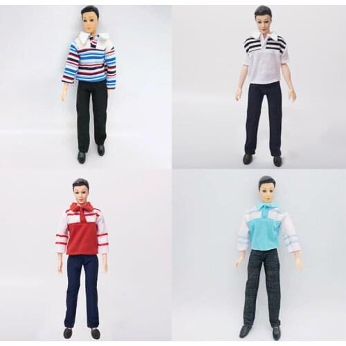 Ken Doll Clothes Daily Casual Outfit Striped Plaid Shirt T-shirt Long Pants Doll Clothes For Barbie Ken The Boyfriend Accessorie