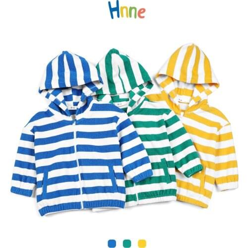 Hnne 2021 Autumn New Terry Fabric Zip Up Hoodies Kids Unisex Boys Girls Striped Fuzzy Fleece Sweatshirt Jackets
