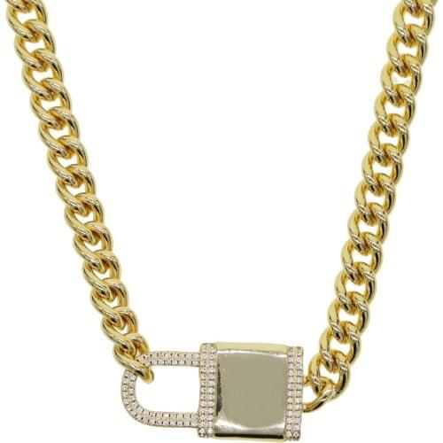 Necklaces For women Miami Cuban Link Gold Chain Hip Hop Jewelry Long Chains Thick chain with cz lock charm Big Chunky Necklace