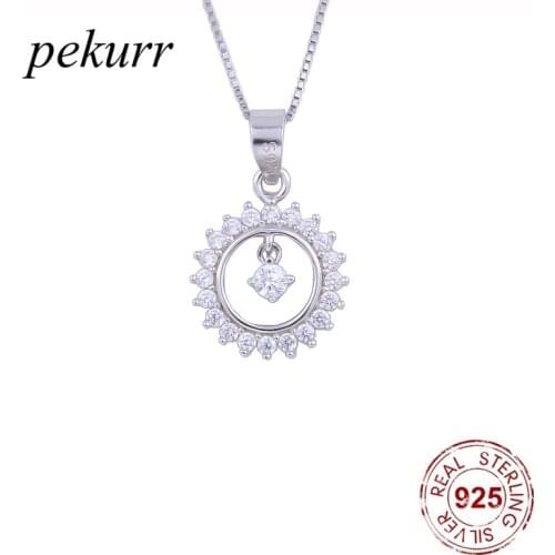 Pekurr 925 Sterling Silver CZ Lace Round Sunflower Necklace For Women Crystal Gems Circle Pendants Collar Fashion Jewelry