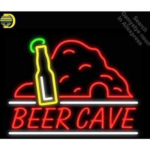 Beer Cave With Bottle Neon Light Sign GLASS Tube Handcraft Beer Sign Light Signs lampara neon personalized Lamp neon light wall