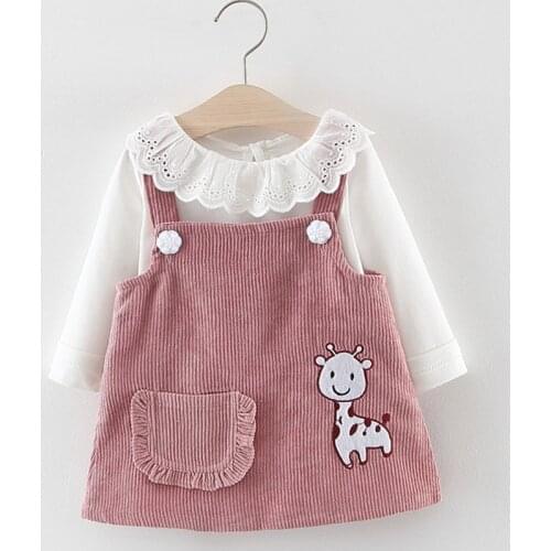 Baby Girl Dress Spring Autumn Baby Girl Princess Clothes Cute Girls Long Sleeve T-shirt Tops Cartoon Giraffe 2pcs Suit Dress