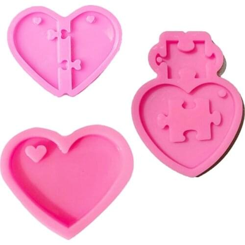 3 Pcs Love Heart Jigsaw Keychain Epoxy Resin Mold Jewelry Pendant Silicone Mould DIY Crafts Ornaments Casting Mold
