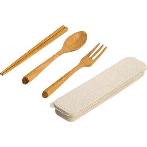 Portable Wooden Chopsticks Spoon Fork Cutlery Set Utensil Gift For Travel