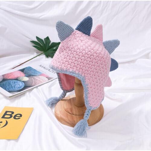 Doitbest 1 to 12 years old Baby boy Beanies Small dinosaur hand-made Winter Child knitted hat kids girls Earflap Caps