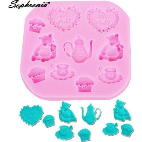 Sophronia Cartoon Bear Tea 1PC Pendant Craft DIY UV Resin Silicone Combination Molds for DIY Making Accessories f1170