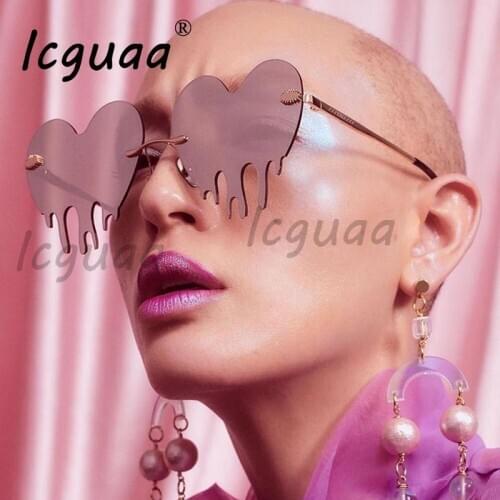 Shield Rimless Heart sunglasses Mens 2020 Luxury designer sun glasses women female brand design eyeglasses oculos UV400