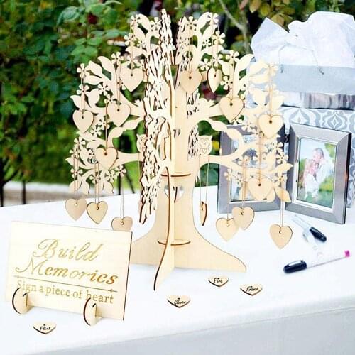 1set 3D Wedding Guest Book Tree Visit Sign Signature Book Hearts Pendant Ornament For DIY Bachelor Wedding Party Decoration