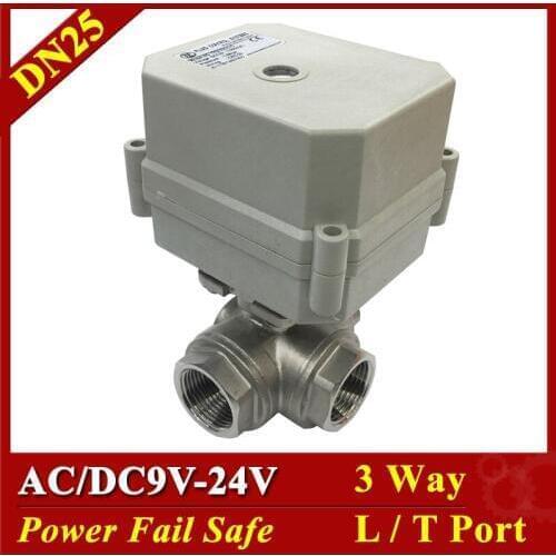 Tsai Fan 3 Way Electric Motorized Valve 1" DN25 T Port L Port 2/5 wires AC/DC9V-24V Power Off Safe Valve Hot Sale