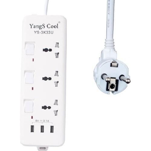 Power Strip,Universal Way AC Outlets Plug,3 USB Ports Individually Switched Extension Socket,1.5/3/5M AU EU UK US Israel PLUG