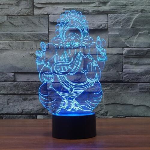 Unique Elephant God Usb Led 3d Desk Lamp Lantern Colorful Touch 3d Acrylic Night Light Creative Gift Table Lamp For Bedroom