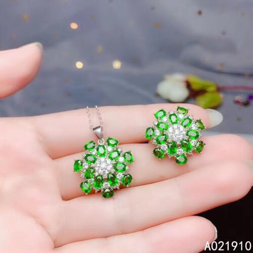KJJEAXCMY boutique jewelry 925 sterling silver inlaid Natural Diopside pendant Ring ladies Suit Support Detection noble