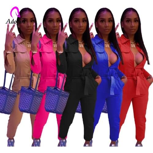Fitness Women Rompers Solid Long Sleeve Button Up Jumpsuits 2021 Autumn Workout Activewear Club Party One Piece Cargo Jumpsuits