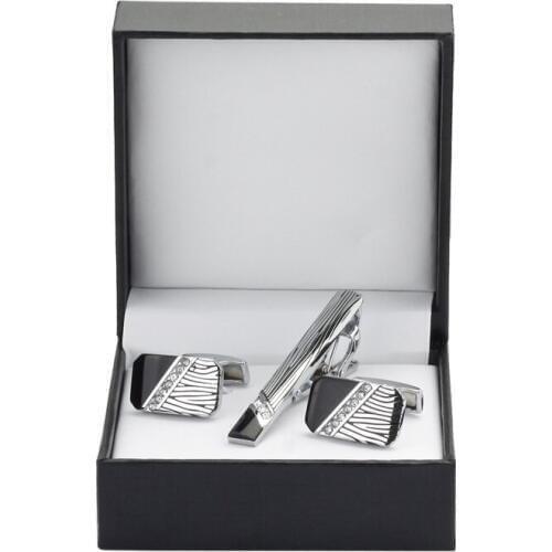 C-MAN Classic styles Luxury Men Cufflink and Tie Clip Set red Tie Clips Set Leopard crystal Business Shirt Cuff Links Bar Set