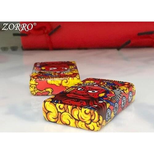 Zorro China Fenghuo shenbafu kerosene lighter pure copper color printing cover windproof grinding wheel ignition with gift box