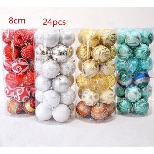 24 pieces/set 8cm christmas tree ornaments Painted christmas ball plastic gift ball for home decoration hanging ornaments