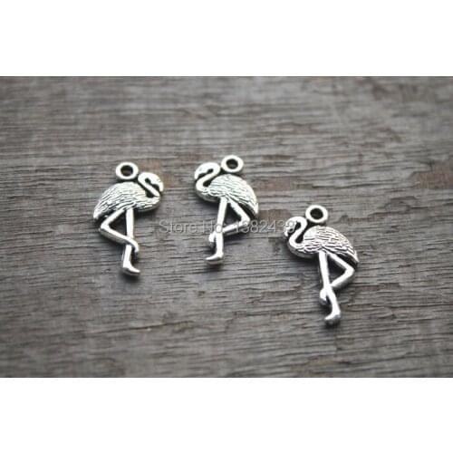 30pcs--Flamingo Charms, Antique silver Cute Flamingo Pendants/Charms,Ostrich, 2 Sided 23x11mm