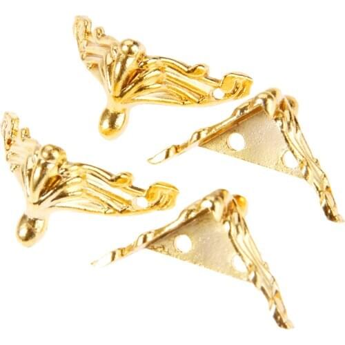 4pcs Golden Iron Corners Decorative Protectors Antique Bronze Brackets Red Copper Brass Feet Desk Jewelry Box Foot 26mm*19mm