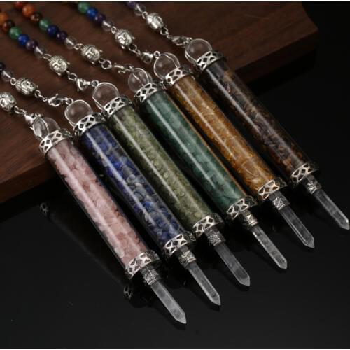 7 Chakra Energy Reiki Stones Tourmalines Citrines Rose Pink Quartz Stone Cone Chain Dowsing Healing Chakra Hexagon Pendulum