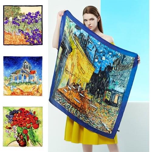 90*90cm Luxury Brand Women Silk Scarfs Flower Butterfly Painting Square Scarves Spring Summer Shawls For Ladies Shawls Headscarf