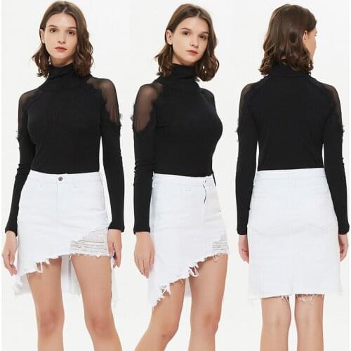 Womens White Casual Distressed Fray Hem Irregular High-Low Ripped A-Line Denim Short Skirt Pack Hips Mini Jeans Skirts Skort