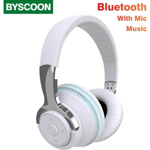 Byscoon Bass Bluetooth-compatible Headphone RGB LED Music Headset Support TF Card With Mic Wireless Earphone For Phone Tablet