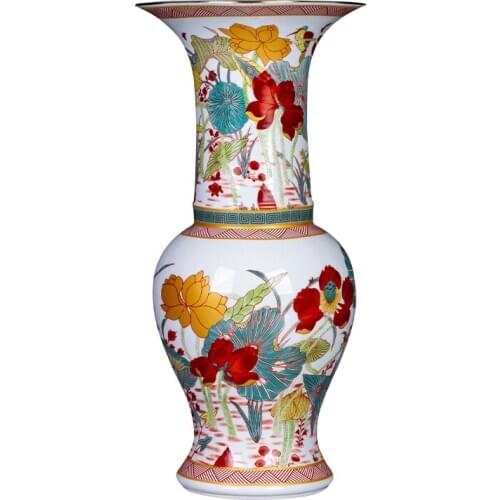Jingdezhen porcelain enamel flower vase Chinese style retro home living room porch antique shelf decoration