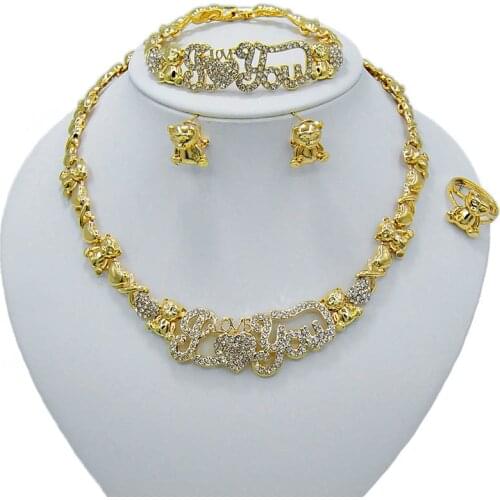 Hotsale Wedding Jewelry Set Necklace Heart Gold Color Crystal Party African Beads Jewelry Sets Gifts For Women