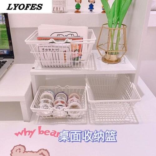 Ins Simple storage basket iron tabletop sorting sundry box tape hand account stationery iron basket ornaments