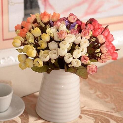 15heads/1 bundle Sweet Artificial Small Bud Rose Bouquet Home Wedding Cloth Wedding Home Christmas Decor Flowers Rose Gifts