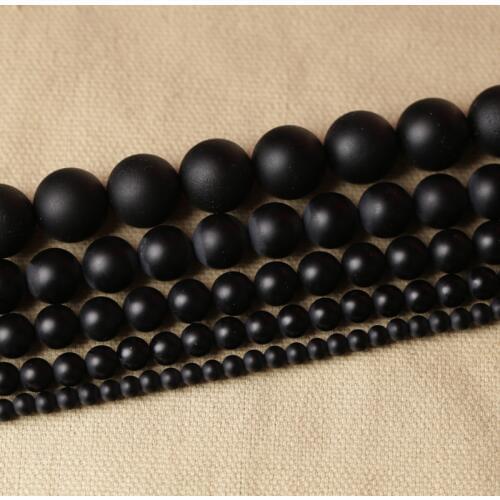 5A Quality Black Polish Matte Onyx Agates Round Beads 15" Strand 4 6 8 10 12 14 MM Pick Size For Jewelry Making