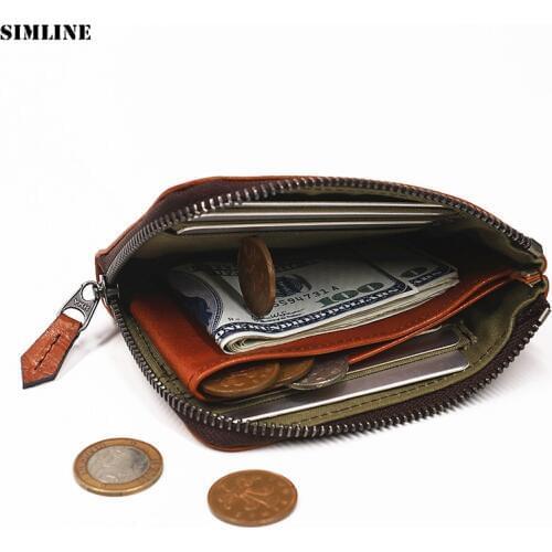 Genuine Leather Wallet For Men Women Unisex Vintage Cowhide Short Small Slim Zipper Wallets Purse With Coin Pocket Card Holder