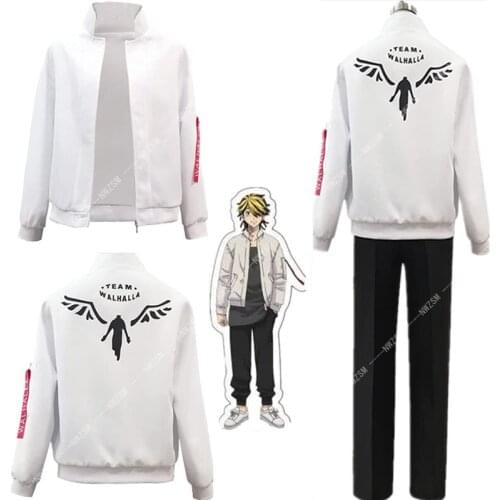 Tokyo Revengers Hanemiya Kazutor Cosplay Costumes White Top Pants Uniform Golden Black Wig Mikey Draken Costume Woman Man Adults