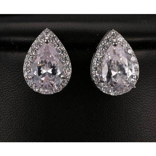 Beautiful Water Drop Shap Women Stud Earring Sparking Cubic Zirconia Pave Bridal Jewelry Girls Accessories For Party Gifts E-061