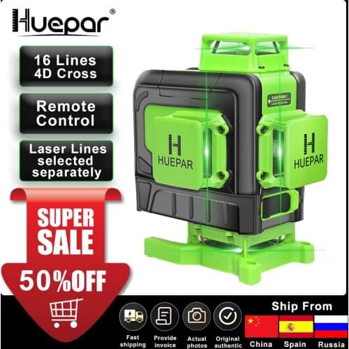 Huepar 16 Lines 4D Cross Laser Level green line Self-Leveling 360 Horizontal & Vertical Green Beam laser with Remote Control