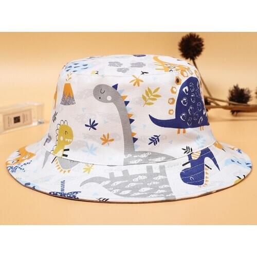 Summer Fisherman Hat Panama Reversible Cartoon Cotton Bucket Hats Street Hip Hop Bucket Cap Dinosaur Print Fishing Hat H187D