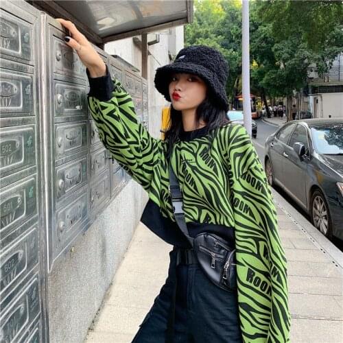 Luck A Zebra Printed Fashion Pullovers Women Spring Autumn Good Quality Punk Hip-Hop Style Lady Tee Hoodies Female Tops Clothes