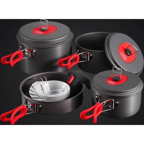 Camping pot set 4-6 people camping outdoor cookware picnic equipment and tableware high quality kettle Frying pan kettle CW-C31