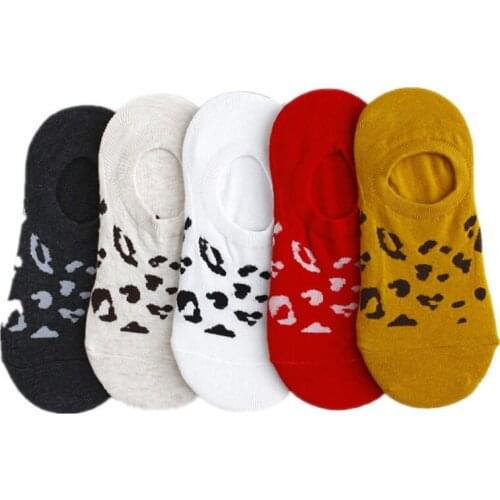 5 Pair Leopard Print Summer Aesthetic Socks Women Short Asakuchi Breathable Non-Slip Ankle Socks Chaussette Femme Vrouw Socken