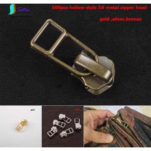 Wholesale Price 500pcs Bag Shoe Clothes Sew Decoration Handmade Metal Color Gold Silver Bronze Hollow 5# Metal Zipper Head