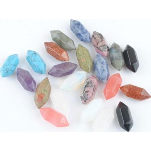 Wholesale 20Pcs Hexagonal Healing Pointed Reiki Chakra Natural Stone Amethysts Opal Crystal No Hole Pendant Beads Jewelry QBU340