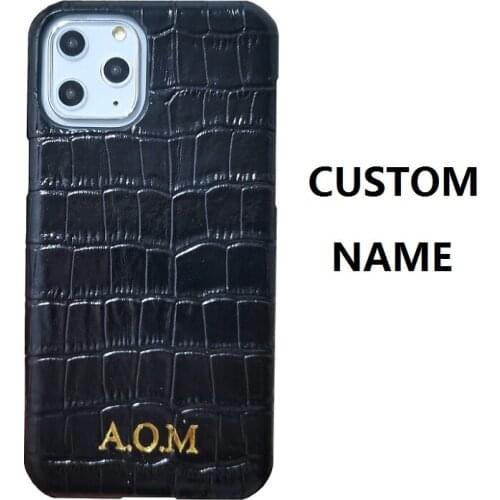 CUSTOM NAME Initials Letter Logo Genuiune Leather Case For iPhone 11 Pro Max 11Pro Cover Luxury Mobile Phone Accessory Dropship