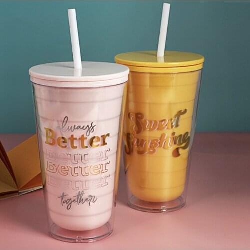 Portable Lovely Cartoon Mug Creative Double Layer Plastic Water Bottle With Straw Yogurt Mug Best Cup Kid Gift For Women Lovers