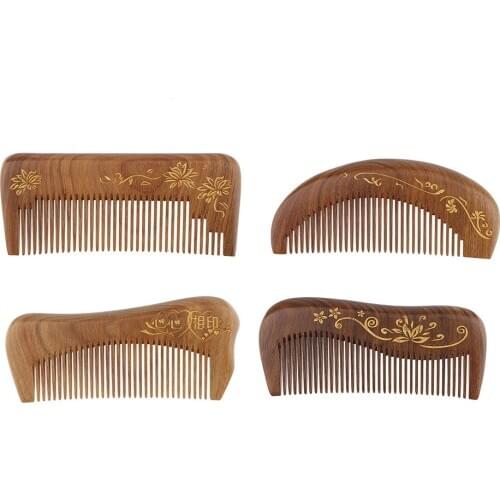 Handmade Natural Green Sandalwood Wide Tooth Hair Comb Anti-Static Detangling Wooden Hairbrush Brown, 4.7inch